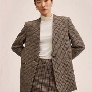 Mango Checkered Belt Blazer without Belt